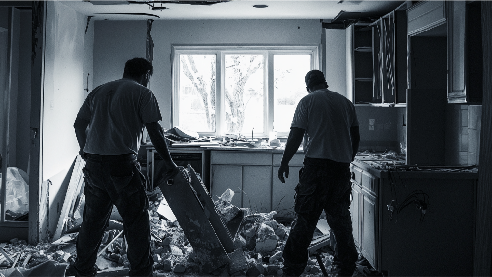 2 Men Demolishing A Kitchen