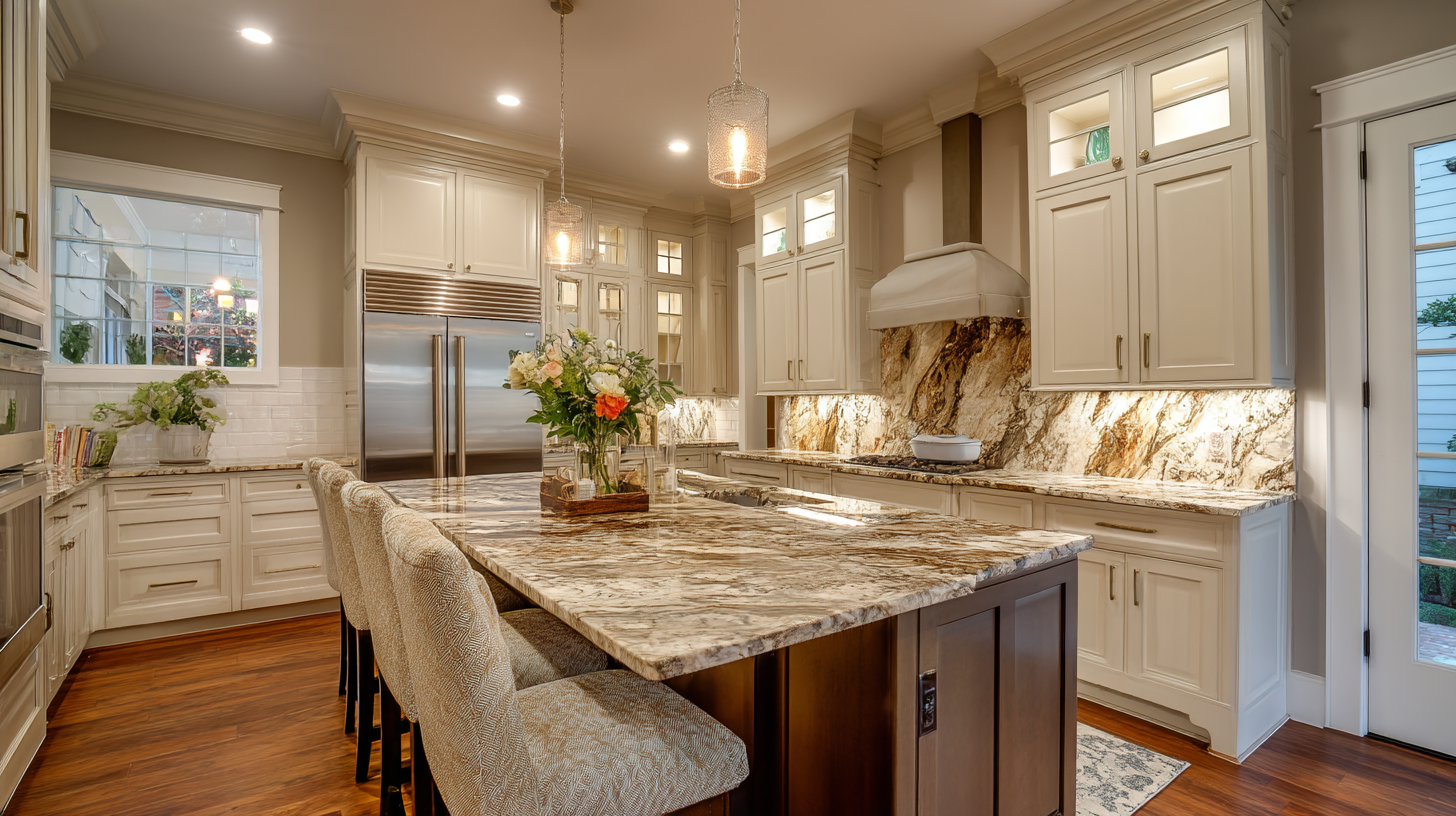 Semi Custom Kitchen Cabinets: The Smart Middle Ground For Style, Flexibility, Functional Space, And Value Kitchen Featuring Semi-Custom Cabinets, Marble Countertops, And A Dramatic Stone Backsplash.