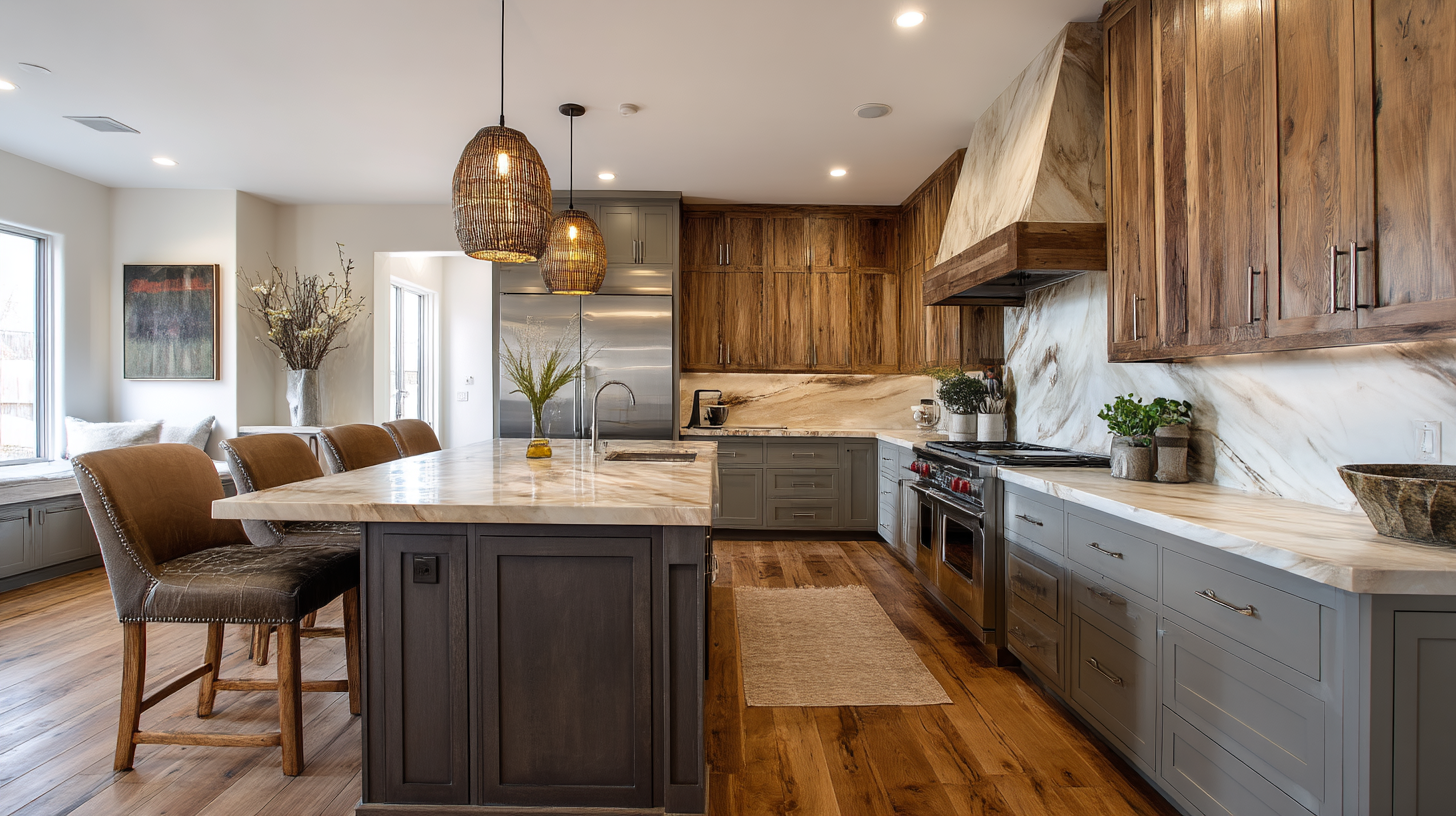 Kitchen With Two-Tone Cabinets And Marble Countertops